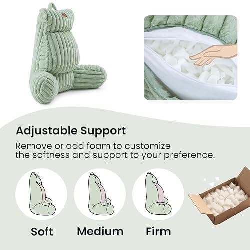 Amélie Home Faux Fur Reading Pillow with Pocket for Sitting in Bed, Adult Backrest Bed Pillow with Washable Cover for Lounging, Study & Relaxing, Sage Green 25 inches thumbnail 8