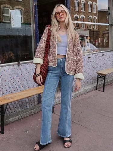 YKR Women's Cropped Puffer Jacket Floral Print Quilted Puffer Jackets Open Front Lightweight Short Jacket Trendy thumbnail 4