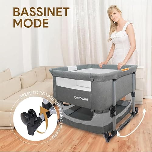 cutebeams Twin Bassinet with 2 Waterproof Sheets & Hanging Diaper Organizer | Bedside Double Bassinet for Twins, Rocking Bassinet for Baby with Storage Basket, Includes Mattress thumbnail 6