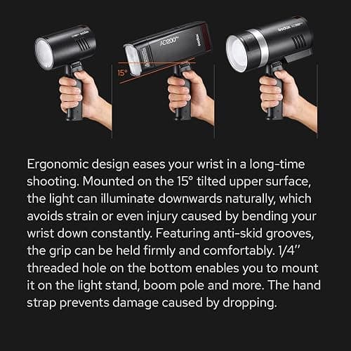 Godox FG-100 Flash Grip, Portable Bracket Handle with 1/4" Screw Speedlite Holder, Compatible for Godox AD300 Pro/AD200 Pro/AD200 Pro II/AD200/AD100Pro and Other Outdoor Flash/LED Light thumbnail 6
