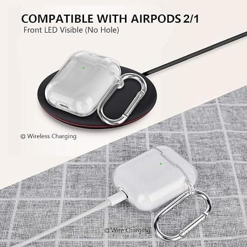 AIRSPO Airpods Case Cover, Clear Soft TPU Protective Cover Compatible with Apple AirPods 1/2 Wireless Charging Case with Keychain (Clear) thumbnail 5