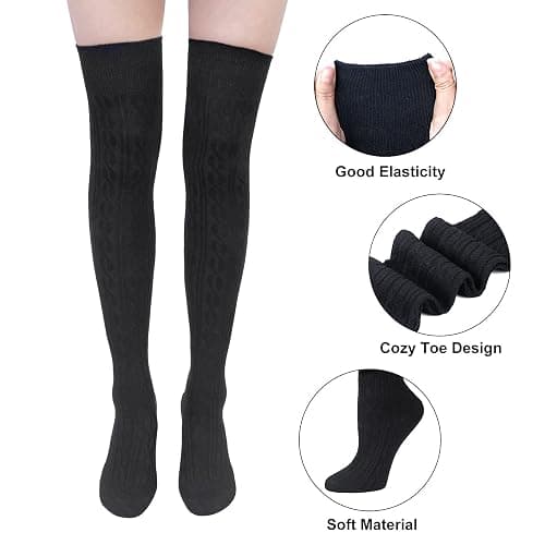 Loritta 4 Pairs Thigh High Socks for Women Knit Long Over the Knee Socks Knee High Socks Gifts thumbnail 3