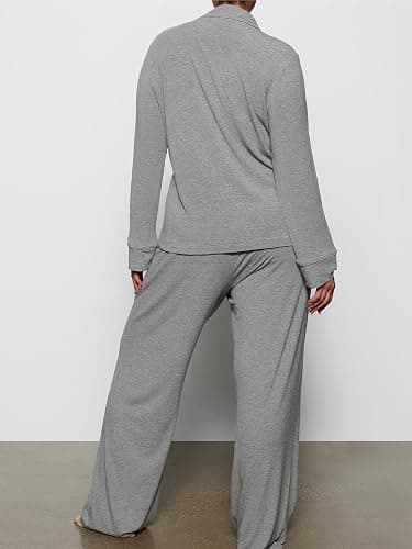 AnotherChill Women's Pajamas Set Long Sleeve Button Down Ribbed Knit 2 Piece Sleep Sets Loungewear Soft Pjs thumbnail 4