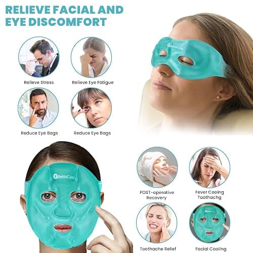 RelaxCoo Ice Face Eye Mask for Dark Circles and Puffiness Cold Warm Compress, Gel Cold Cooling Face Mask Package for Women and Men, Migraines, Headache, Stress and Relaxation thumbnail 3