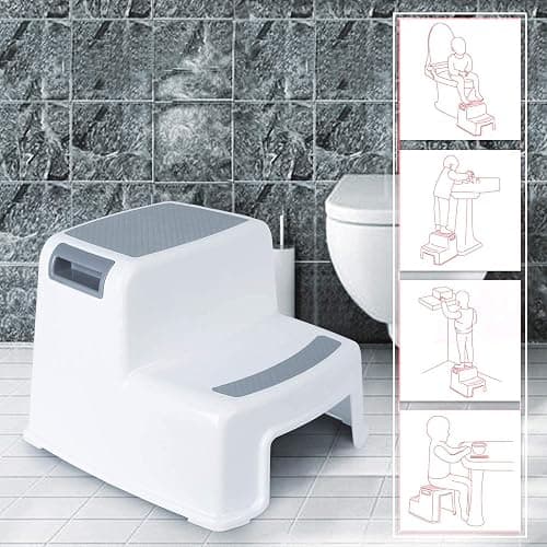 Rainberg 2 Step Stool for Kids, Sturdy Double Step Stool for Toddlers, Anti-Slip Stool for Children, Toilet Stool for Potty Training and Use in the Kitchen (1 Pack) thumbnail 6