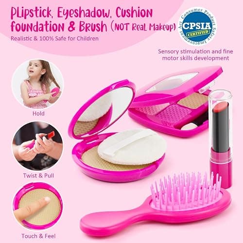 Little Girl Purse with Pretend Makeup for Toddlers, 49PCS Kids Play Purse Set - Princess Toy Accessories, Pretend Play Headset Wallet Phones Sunglasses Keys Credit Cards Birthday Gift for Girls Age 3+ thumbnail 8