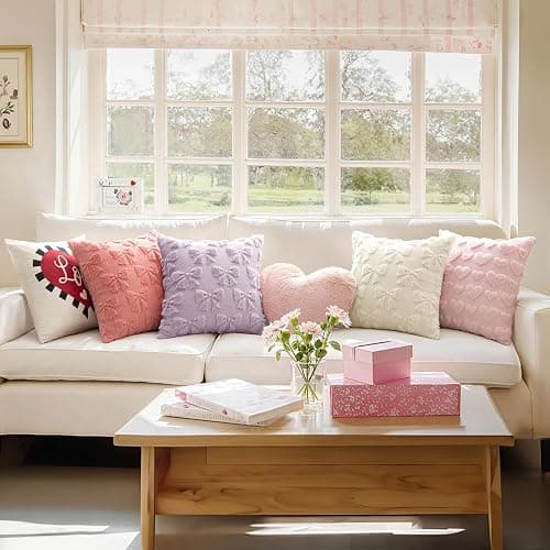 MIULEE Light Purple Bow Pillow Covers Coquette Room Decor Aesthetic Set of 2 Spring Decorative Cute Girl Soft Plush Faux Pillowcase for Preppy Room Bedroom Couch,18x18 Inch thumbnail 3