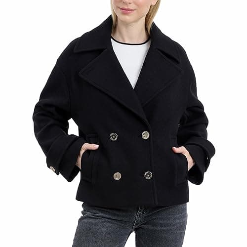 Michael Kors Women's Double Button Short Peacoat With Faux Wool, Stylish Wool Coat for Women, Belted Wrap Design thumbnail 4