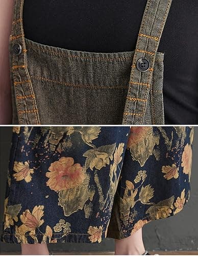 VIEWON Women's Baggy Denim Overalls Jeans Wide Leg Jumpsuit Rompers Pants | Soft Lightweight Floral Denim Overalls,Comfy Wide Legs, Adjustable Straps & Handy Pockets. Flattering Loose Fit, Durable thumbnail 6