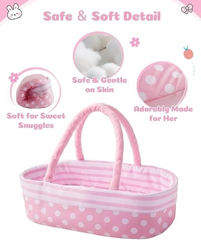 BABESIDE 8 Pcs Baby Doll Accessories, Reborn Baby Dolls Clothes with Bassinet for 17-22 Inch Babydolls, Outfit fit Newborn Babies Dolls Girl, Babies Pretend Play Set (Not Doll) thumbnail 5
