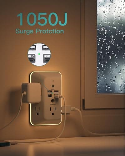 Surge Protector, Outlet Extender with Night Light, Addtam 5-Outlet Splitter and 4 USB Ports(PD 20W), Multi Plug Wall Outlet Power Strip for Home Office Dorm Room Essentials thumbnail 6