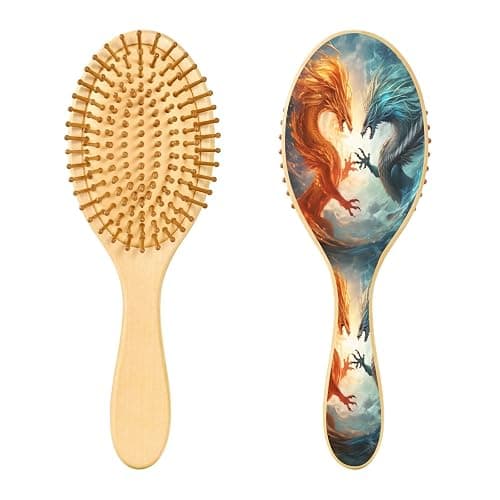 ALAZA Fire Dragon & Ice Dragon Hair Brush for Women Men Natural Wood Detangler Brushes for All Hair Types Hairbrush for Wet & Dry thumbnail 2