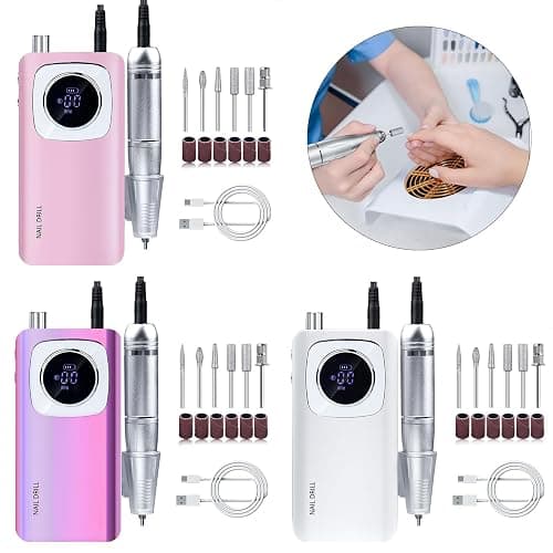 45000RPM Electric Machine Set With LCD Screen File Machine For Acrylic Gels Nails Manicures (White) thumbnail 2