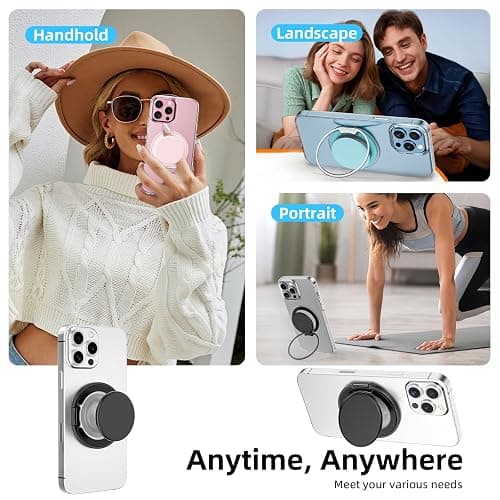 AUROX for MagSafe Phone Grip, Magnetic Phone Grips [Comfortable Grip], Expandable Collapsible Phone Grip Stand Holder with Adjustable Kickstand, for iPhone 16 15 14 13 12 Series,Transparent Pink thumbnail 6