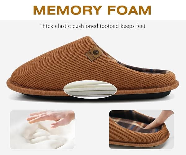 ONCAI Men's House Slippers, Cushion Memory Foam Shake Fleece and Man House Shoes with Faux Fur Lining and Indoor Outdoor Rubber Soles US Size 7-15 thumbnail 4