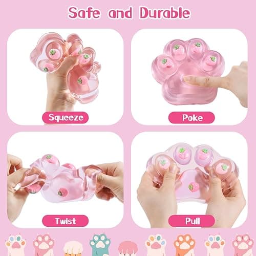 2PCS Large Cat Taba Squishy Paw,5.3"&3.2" Squishy Toys Strawberry Pink Cute Soft,Taba Squishy Pack Squeeze Toys Sensory Stress Relief,Fidget Squishies for Adults Kids Party Favors thumbnail 5