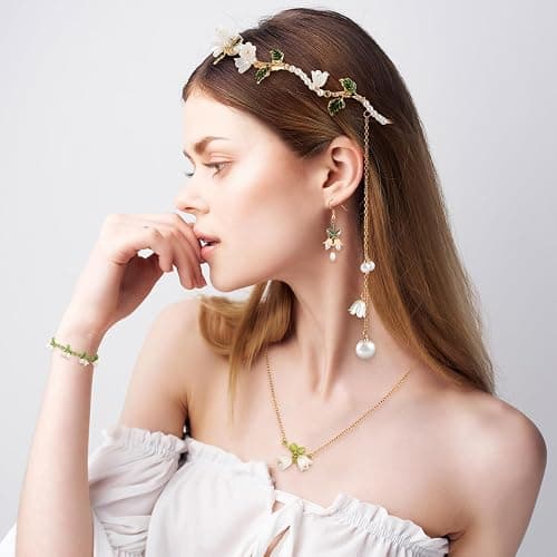 Tondiamo 4 Pcs Cherry Blossom Jewelry Set Cute Cherry Blossom Gifts Pink Flower Fairy Necklace Bracelet Dangle Earrings Headband Whimsical Jewelry for Women Bride Wedding Valentines Gift thumbnail 3