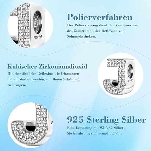 Jokmeo 925 Sterling Silber Buchstaben Charms mit Cubic Zirkonia Steinen, Alphabet A-Z Buchstaben Bead fit Pandora Armbänder für Frauen Mädchen Geburtstag DIY Schmuck Geschenk - J thumbnail 6