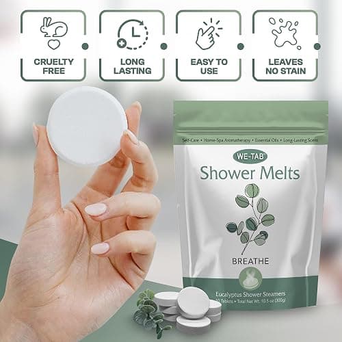 We-Tab Shower Steamers 10-pk with Essential Oil Aromatherapy to Breathe Clear, Long Lasting Eucalyptus Scent, for Relaxation, Stress & Sinus Relief and Self Care. Great for Flu & Cold Season. thumbnail 3