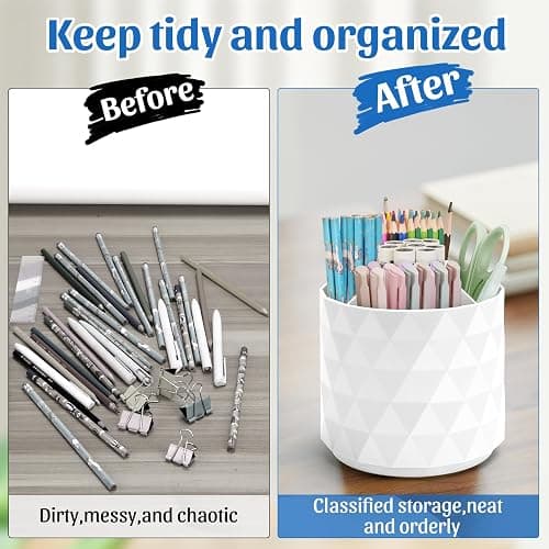 minimaliving Desk Organizer,Sparkling Diamond-like Pen Holder for Desk 360°Rotating Office Accessories,Pencil Cup with 5 Compartments Storage Box Caddy for Office,School,Home,Art Supply(White) thumbnail 6