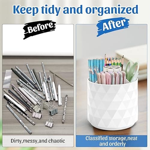 minimaliving Stifte Organizer,Funkelnder diamantartiger Stiftehalter mit 360° Drehung – Schreibtisch Zubehör mit 5 Fächern für Büro,Schule,Zuhause,Kunstbedarf(Reinweiß) thumbnail 6
