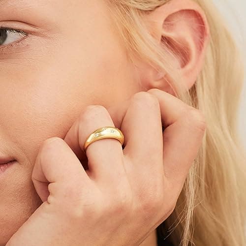 AllenCOCO Chunky Gold Plated Rings for Women - Trendy Cubic Zirconia 14k Gold Filled Stackable Rings thumbnail 2