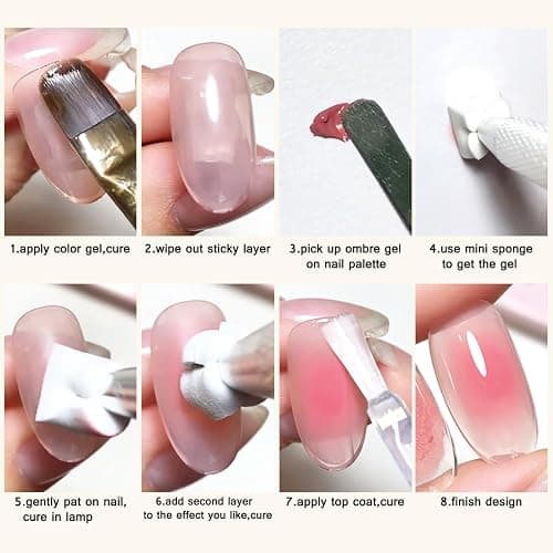 Fcozpjk Ombre Paint Nail Gel, 9 Colors Neon Gradient Patting Gel Polish with 50PCS Sponges Aura Nails Blush Flower French Tips Drawing Summer Hot Pink Green Blending Gels Manicure Palette UV/LED Cure thumbnail 8