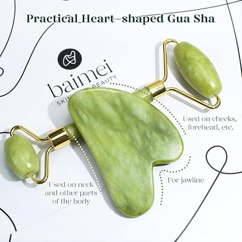 BAIMEI IcyMe Gua Sha & Jade Roller Set, Cooling Face Roller & Guasha Tool for Face Depuffing, Facial Sculpting & Jawline Definition, Smooth Rolling Skincare Tools Gifts for Women & Men – Green thumbnail 3