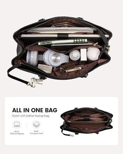 LOVEVOOK Laptop Bag for Women,15.6 Inch Laptop Tote Bag for Women,Vintage Leather Work Tote Bags Computer Teacher Bag,Waterproof Business Office Briefcase thumbnail 4