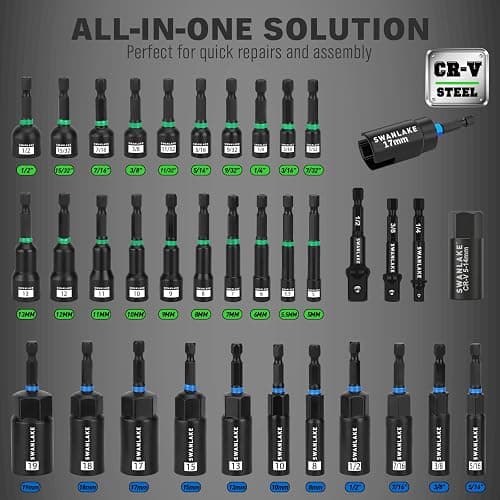 74-Piece Magnetic Nut Driver Set for Impact Drill Metric & SAE, Impact Socket Adapter, Power Bits with Magnetic Holder, Wing Nut Driver, Universal Socket, 1/4'' Quick-change Bit Extension thumbnail 2