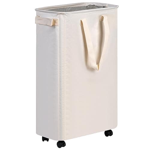 efluky Slim Laundry Hamper with Wheels, Rolling Laundry Basket for Clothes, Small Laundry Basket for Bedroom, Dorm and Laundry Room, 48L (12.7 Gallons) Beige - Beige - 48L