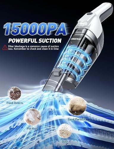 Handheld Vacuum Cordless, 15000PA Powerful Suction Hand Held Vacuum Cleaner, Car Vacuum Portable Cordless with Large-Capacity Dust Bin & LED Light, High Power Hand Vacuum for Home, Car, Office, Pet thumbnail 2