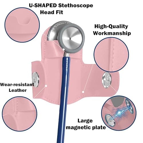 Magnetic Stethoscope Holder Clip Secure Hands-Free Pu Leather Lightweight Portable Holster for Physicians, Nurses, EMT, Students. Compatible for 3M Littmann & Most Stethoscope (Pink) thumbnail 4