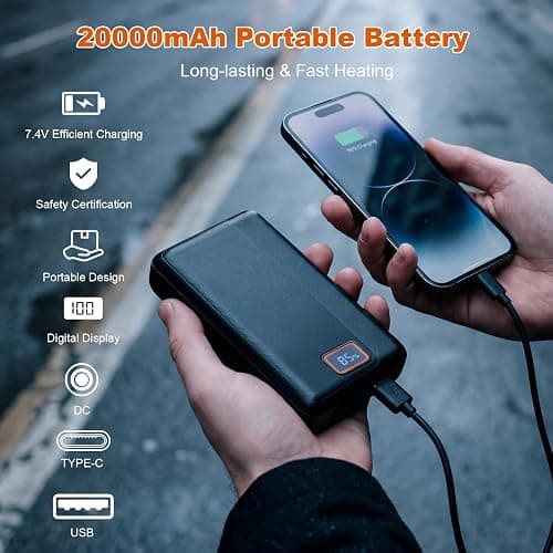 Brimekey Heated Hoodie for Men Women with Fleece Lining 20000mAh Battery | Heated Sweatshirt Fast Charge Winter Thermal Pullover Sweater Sweatshirt Coat for Men Women Black thumbnail 5