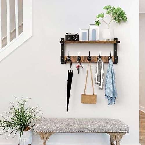 Oraich Wall Hooks with Shelf, Coat Rack Wall Mount for Coat Backpack Key Clothes Hanger, Wall Floating Shelf Hanging in Entryway, Living Room, Bathroom, Bedroom, Kitchen thumbnail 6