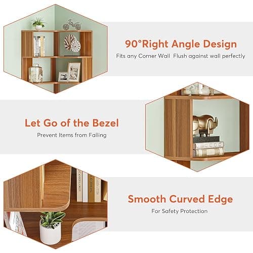LITTLE TREE 6-Shelf Corner Bookshelf, 65” Tall L Shaped Bookcase, 6-Tier Industrial Corner Shelf Storage Display Rack for Living Room Home Office, Wood Grain Walnut thumbnail 7