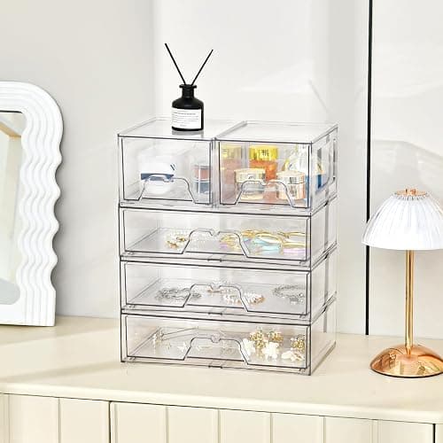 Stebopum 6 Pack Stackable Storage Drawers Clear Acrylic Organizer Makeup Bathroom Organizer and Storage Bins for Beauty Supplies,Ideal for Vanity, Bathroom,Pantry Organization thumbnail 6