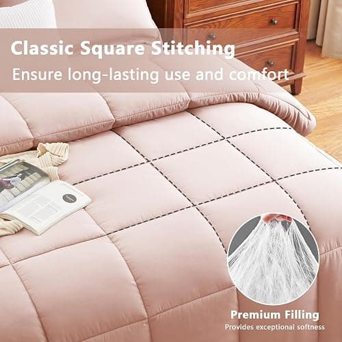 CozyLux Full Size Comforter Sets - Blush Pink Comforter Full Size, 3 Pieces Box Stitched Bed Set for All Seasons, Soft Lightweight Bedding Sets with 1 Down Alternative Comforter and 2 Pillow Shams thumbnail 2
