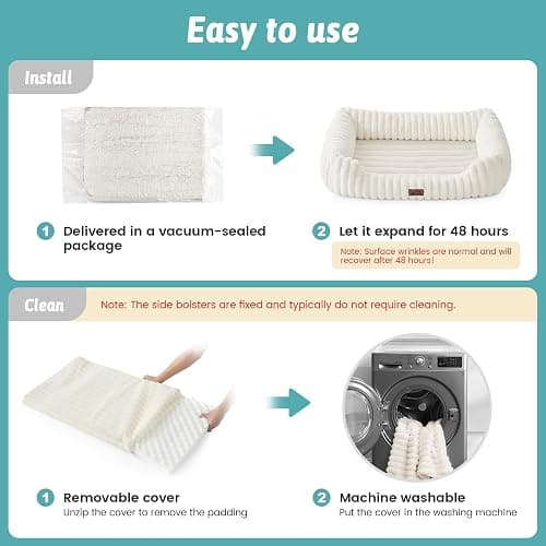 COZY KISS Orthopedic Dog Bed for Small Dogs & Medium Dogs - Washable Rectangle Pet Bed with Anti-Slip Bottom, Soft Calming Cat & Puppy Bed for Indoor Pets (30"x23"x7", Cream) thumbnail 7