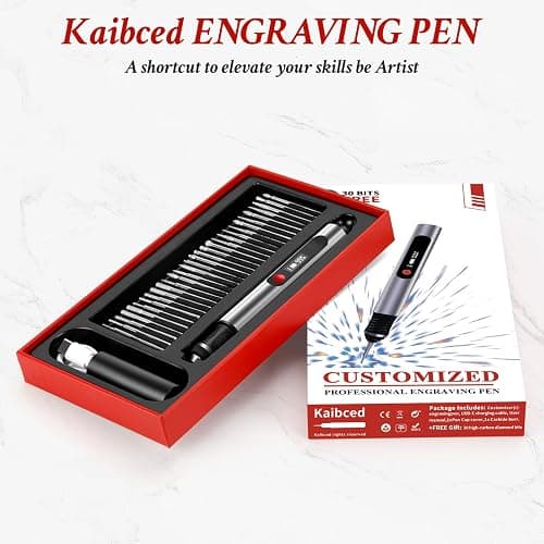 Kaibced Engraving Pen, Ultimate Cordless Engraving Pen for Artists & DIYers - Engrave 60+ Surfaces - Beginner Friendly- 30 Bits & Mastery Guide (Grey) thumbnail 7