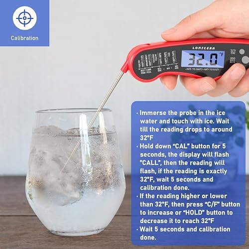 Lonicera Meat Thermometer Digital for Cooking Food. Waterproof & Instant Read for Kitchen Baking, BBQ. with Foldable Probe, Backlight & Calibration (Red) thumbnail 5