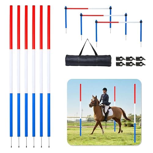 JRUICFDY 6 Pcs Pole Bending Poles for Horses,6FT Adjustable Equestrian Training Equipment for Horses,Agility Poles for Horses,Soccer & Dog,Red, White, Blue - Image 1