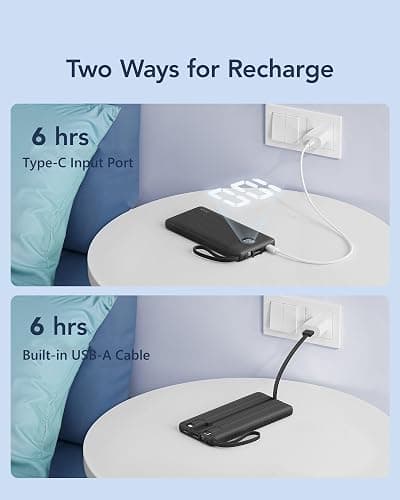 VRURC Portable Charger, Slim Power Bank Built-in 4 Cables, Travel Essential | Flight-Safe, 10000mAh USB C Battery Pack, LED Display Phone Charger 5 Outputs for iPhone 17/16/15, Samsung,Android-(1 Pack) thumbnail 5