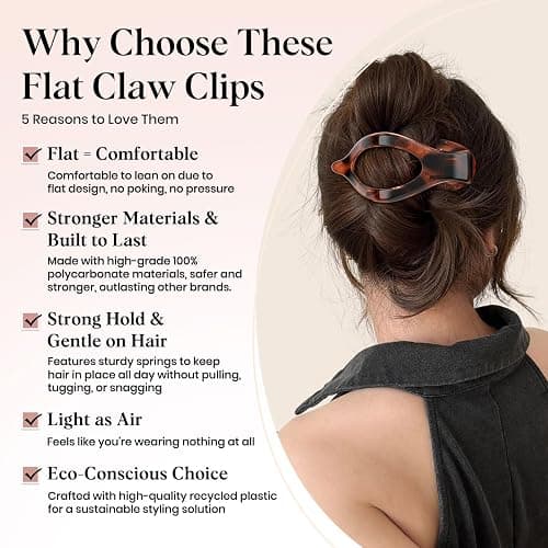 Oeusnael 4 PCS Large Flat Hair Clips for Women Girls, French Concord Lay Down Claw Clips for Thick Thin Hair, Comfortable Curved Flat Clip, Leopard Print Stylish Strong Hold Hair Accessories, Tortoise thumbnail 3