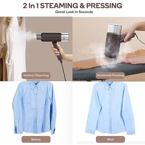 Newbealer Professional Business Travel Steamer, 1200W High-Power Dual Voltage (100-240V), Fast 20s Heat Up for Clothes Horizontal Vertical Steaming, Foldable & Solid 1.72 lbs, 180ml (Brown) thumbnail 4