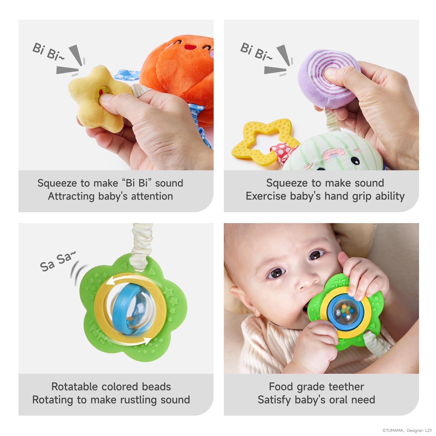 TUMAMA Kids Baby Vegetable Hanging Rattle - Soft Plush Rattle Toy with Sound & Colors | Clip-on Pram Pushchair Sensory Toy for Newborns 0-12 Months thumbnail 3