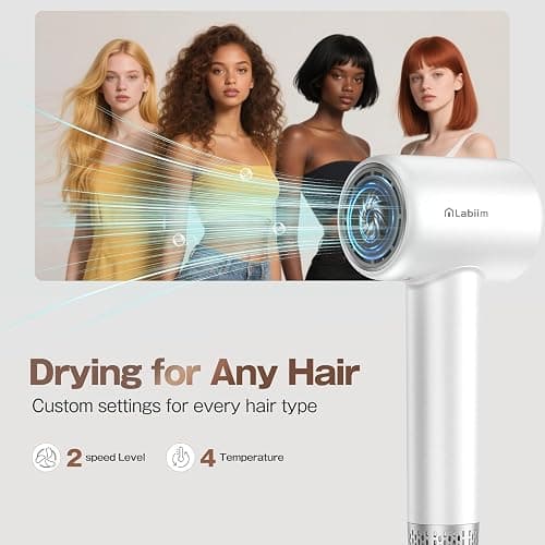 Labiim Hair Dryer, High-Speed Ionic Low Noise Blow Dryer with Brushless Motor for Fast Drying, Thermo-Control Quiet Compact Hair Blow Dryer, Hairdryer with 1 Nozzle Attachments for Home Salon Travel thumbnail 2