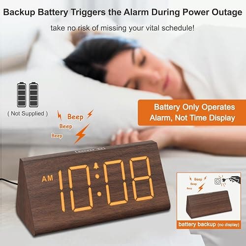 DreamSky Wooden Digital Alarm Clocks for Bedrooms - Electric Desk Clock with Large Numbers, USB Port, Loud Alarm for Heavy Sleepers, Adjustable Volume, Dimmer, Snooze, DST, Wood Décor, Adapter Powered thumbnail 4