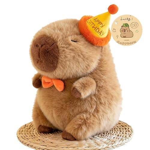 Wonfirang Capybara Plush with Birthday Hat, Kawaii Capybara Doll Stuffed Birthday Gifts Party Decoration, Cute Plush Toy for Girls Cartoon Fans - Image 1