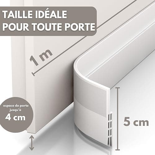 Vellure® Bas de porte anti-courant d'air & étanchéité porte - NOUVEAU bas de porte isolant (rapide à installer), idéal pour l'isolation contre le froid, le bruit & l'humidité (1 x blanc) thumbnail 2